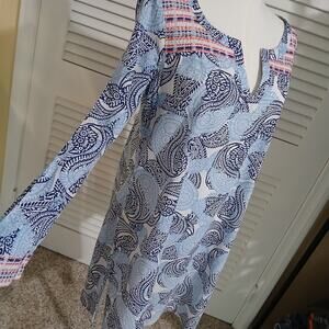 Old Navy 100% cotton 3/4 sleeve blue paisley shift dress sz Med